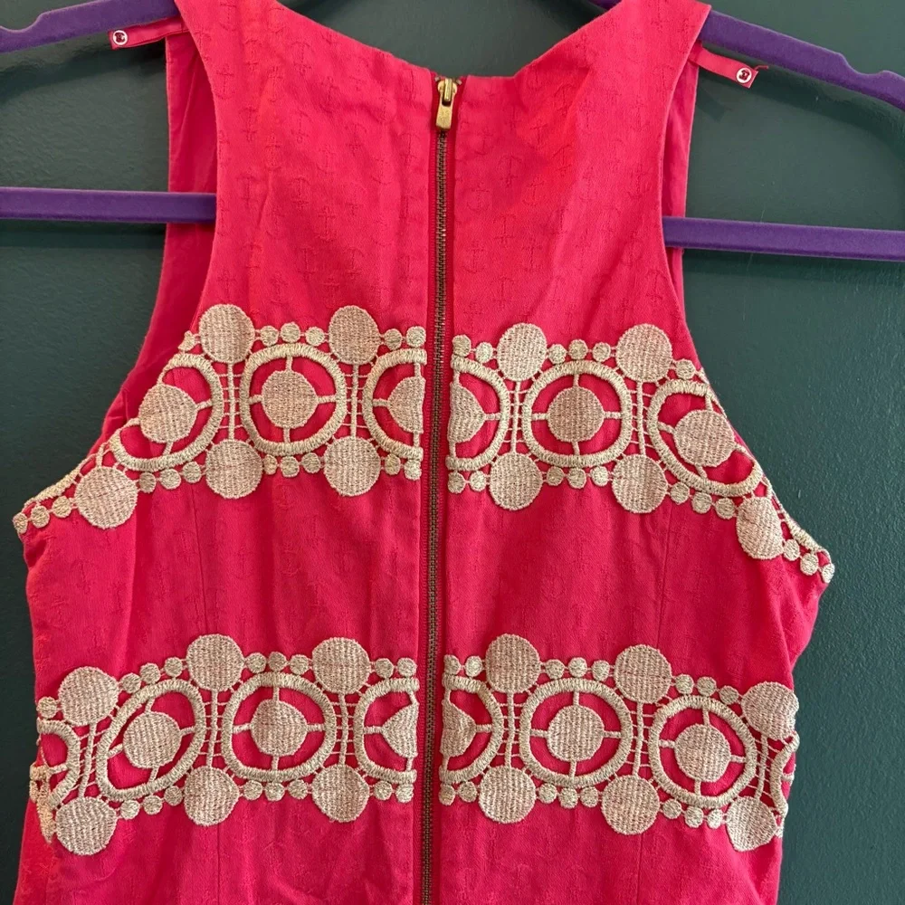 Lilly Pulitzer Augusta Pink Anchor Jacquard Lace Trim Shift Dress Size 00
